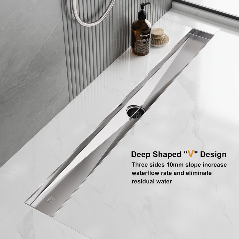 Neodrain مصرف دش خطي مستطيل نيدودرين 24 بوصة مع شبكة بنمط طوب، مصرف أرضية حمام من الفولاذ المقاوم للصدأ 304 المصقول، مصرف أرضية دش ومصفاة شعر، معتمد من CUPC - Image 3